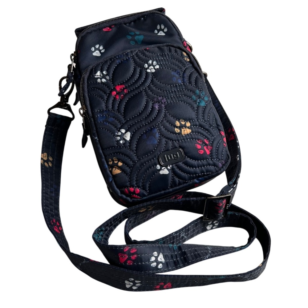 Lug Skeeter Mini Convertible RFID Crossbody Bag Paws Navy Print - Picture 2 of 15